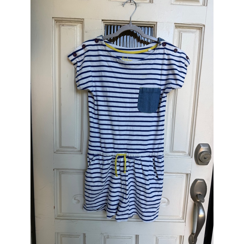 Boden Girls Navy White Striped Short Sleeve Romper Pockets Size 9-10Y 140cm